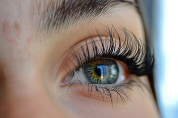 Obraz premium Close up of eye with eyelash extensions ,beauty salon treatment