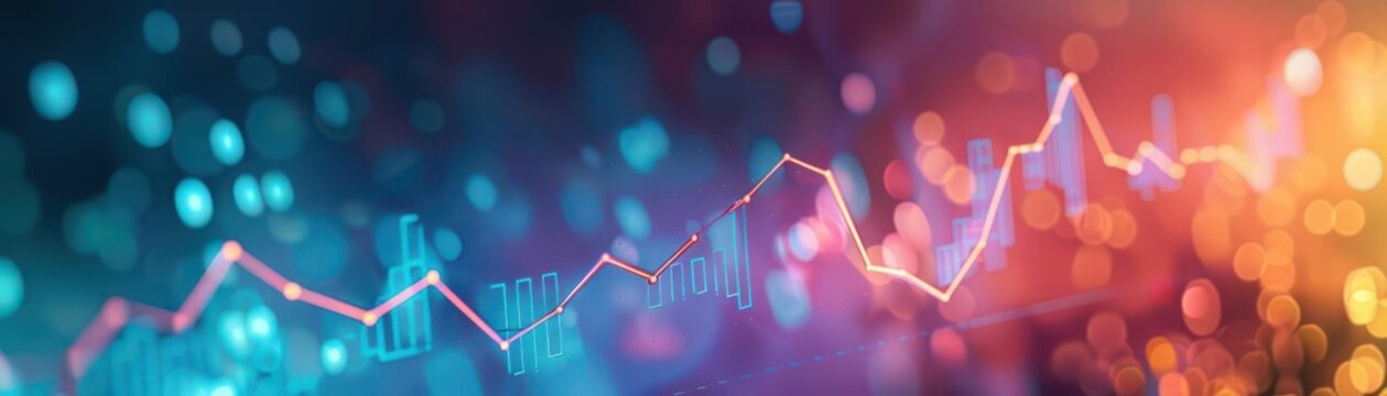 A financial graph with clear upward and downward trends, symbolizing hope and resilience, set against a dynamic and vibrant backdrop