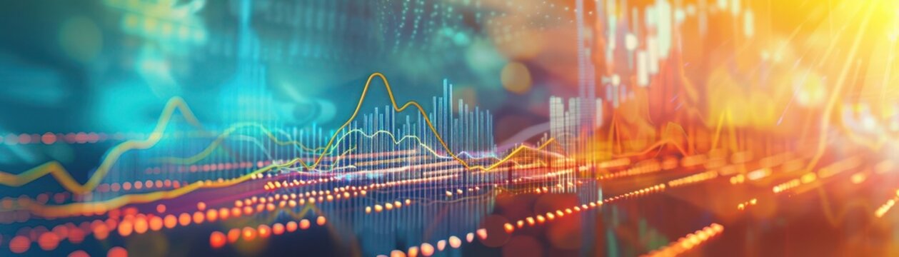 A financial graph with clear upward and downward trends, symbolizing hope and resilience, set against a dynamic and vibrant backdrop