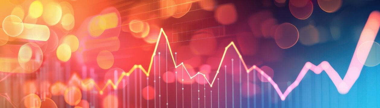 A financial graph with clear upward and downward trends, symbolizing hope and resilience, set against a dynamic and vibrant backdrop