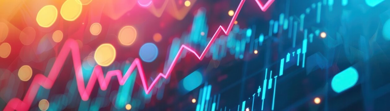 A financial graph with clear upward and downward trends, symbolizing hope and resilience, set against a dynamic and vibrant backdrop