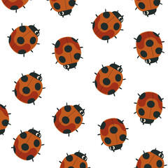 Autumn vector hand-drawn icons. Autumn cozy pattern with red cute ladybug. Symbol of autumn. Insects background