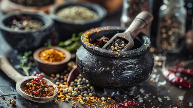 Variety of Spices in Rustic Setting