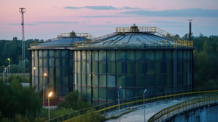 Obraz premium Storage Tank for Fuel and Oil. Crude, Gasoline, and Diesel Storage Concept