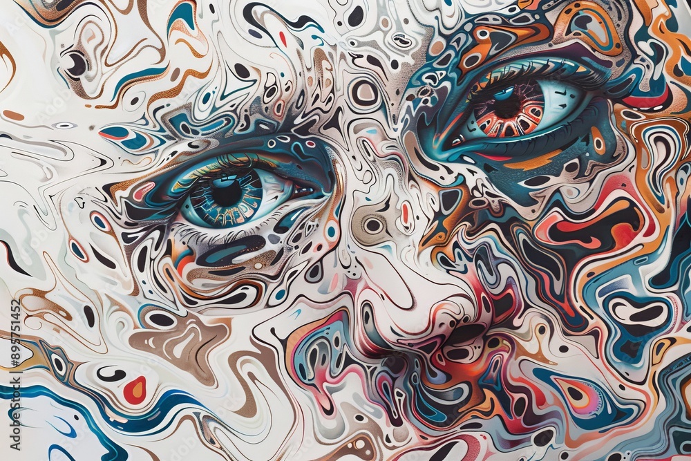 Aufkleber a vivid and intricate abstract depiction of a human face, blending geometric shapes and swirling pat