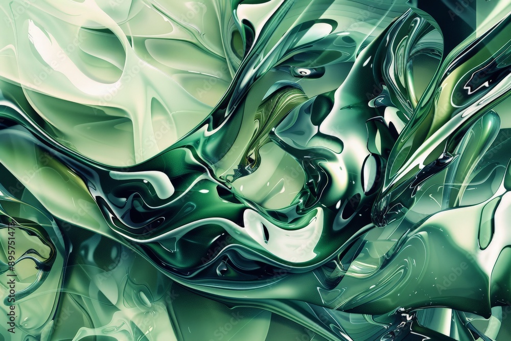 Aufkleber An intriguing abstract composition featuring green, liquid-flowing shapes, creating an organic and fluid visual experience with a modern artistic flair.
