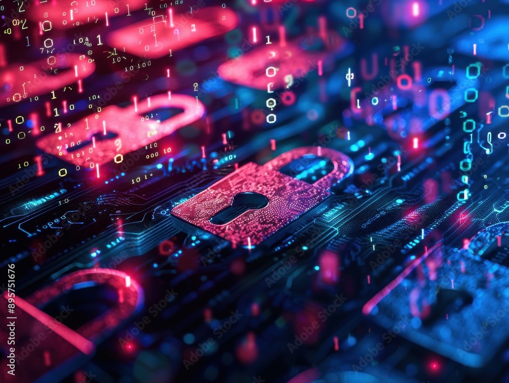 Poster concept of online data protection with computer chip design