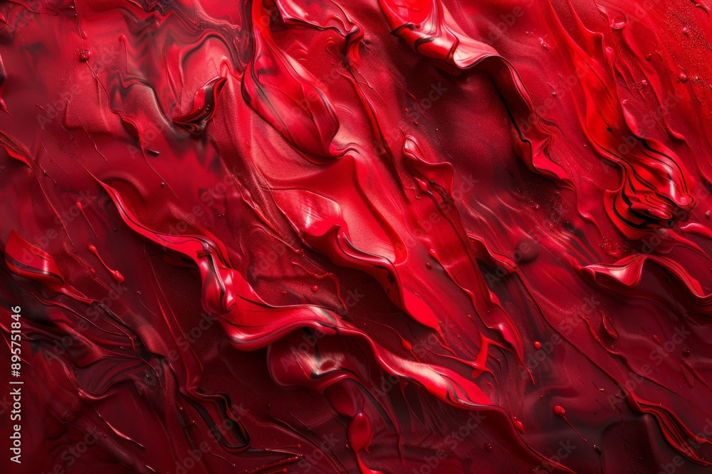 Poster Abstract image featuring red fluid patterns and dynamic textures, capturing a sense of energy and movement with intricate detail and varying shades of red and black.