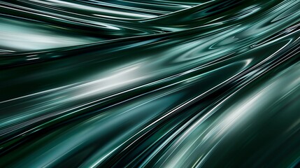 Fototapeta premium An abstract background with dark green and metallic tones, featuring curved lines.