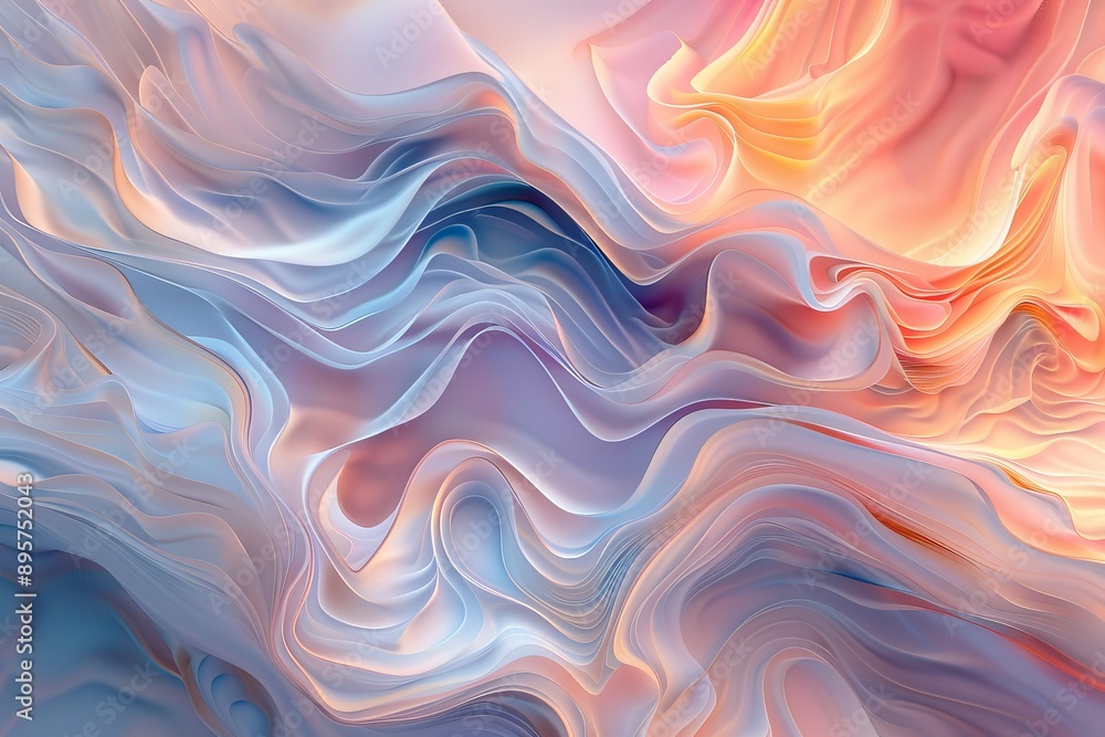 Poster this abstract painting features soft, flowing shapes in pastel colors, creating a gentle and dreamy 