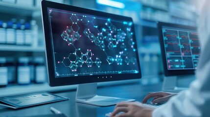 AI-driven drug discovery platform on a computer screen, health tech, innovative pharmaceutical research