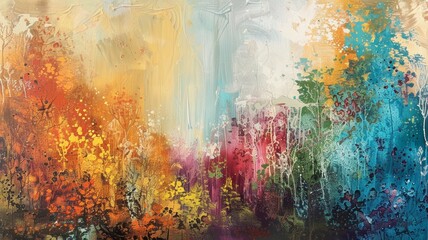 Fototapeta premium A vivid and dynamic abstract painting featuring a rich tapestry of colors and textures conveying a sense of energy and movement