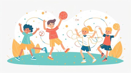 Children joyfully playing with a ball outdoors, casting smiling faces and enjoying a fun time in the park on a sunny day.