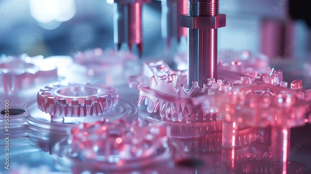 Aufkleber close-up of a high-precision, automated manufacturing process using robotic machinery in an industri