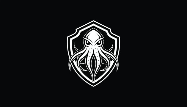 recommend clip art: Colossal squid logo design and shiled design , line art design