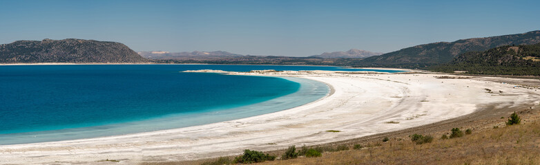 Turquoise colored Salda Lake located in Burdur Turkey. Turkish name Salda Golu