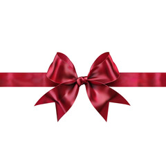 Fototapeta premium Deep red satin ribbon with bow transparent background png.