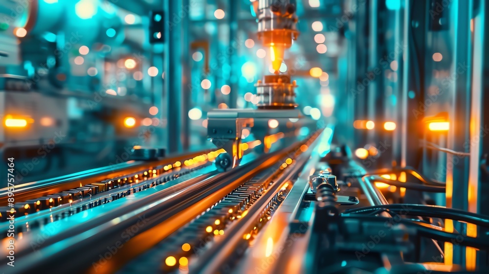 Poster high-tech industrial machinery in action with a vibrant and dynamic atmosphere, showcasing advanced 