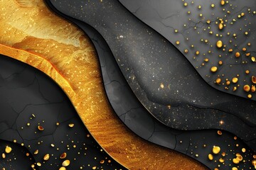 Obraz premium Curving gold and black waves with scattered gold glitter