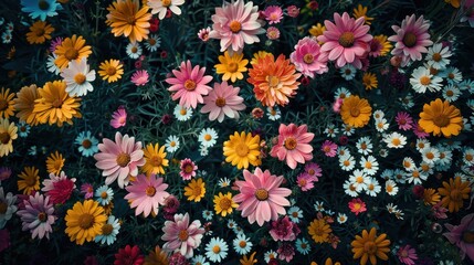 Obraz premium Vibrant assortment of colorful daisies in bloom, perfect for spring and summer floral themes