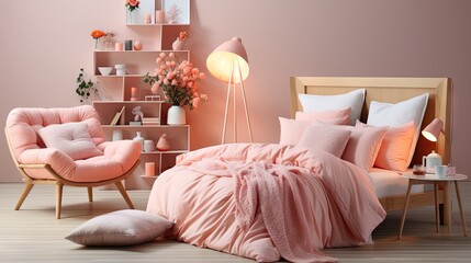 Room with Pastel orange peach