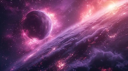 Obraz premium Mysterious Black Light Planet in a Dazzling Galaxy