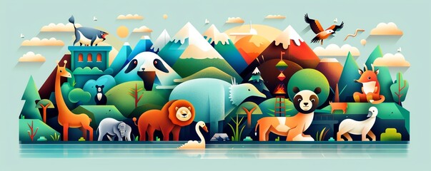 Endangered species, animals affected by climate change, flat design illustration
