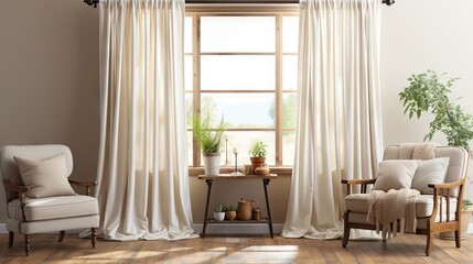 Obraz premium Room with white and brown curtains