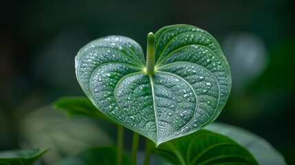 Detailed view of a rare Anthurium with its unique circular leaves