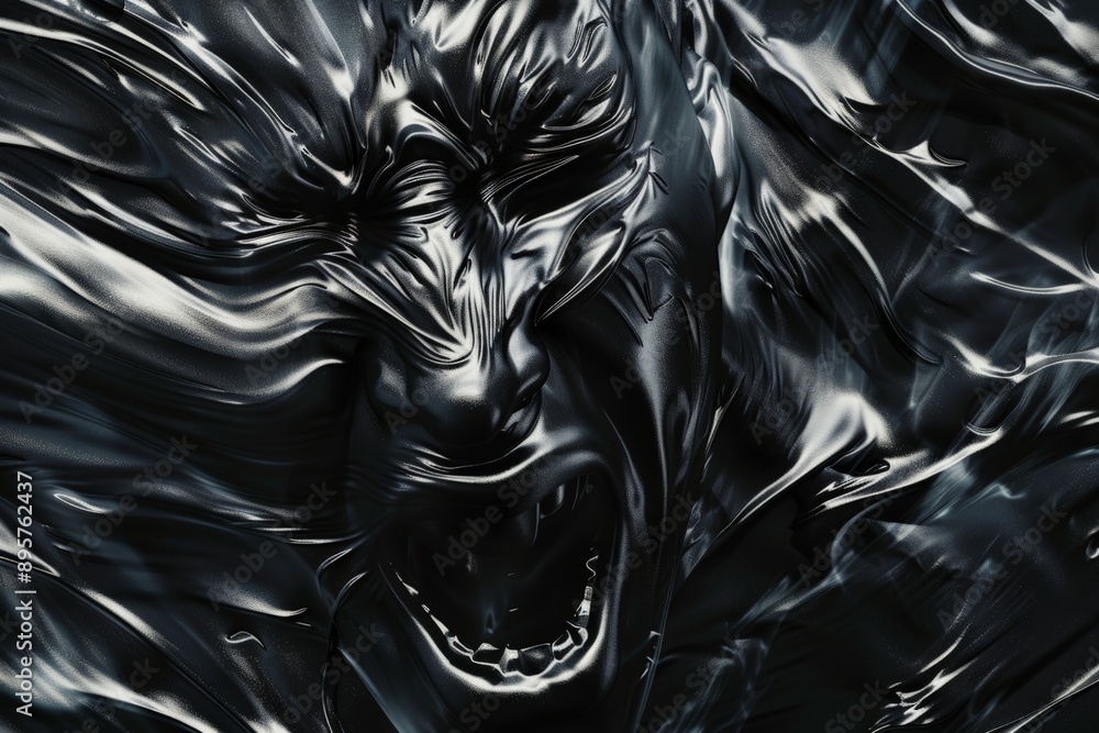Aufkleber A striking abstract painting featuring a face formed from fluid, dynamic black and silver lines, capturing intense emotion and movement within its powerful design.