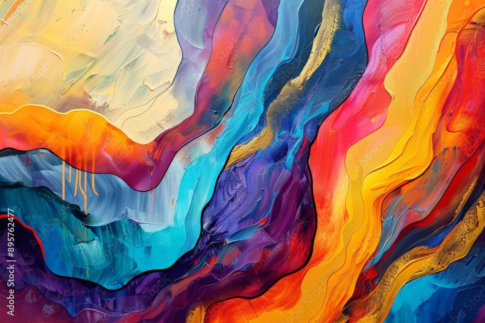 Poster dynamic strokes blend vivid colors in this mixed media abstract art piece, showcasing fluid motion a