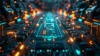 Fototapeta premium Futuristic circuit board close-up - generative ai