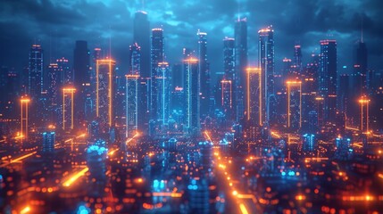 Fototapeta premium Futuristic cityscape at night with glowing lights - generative ai