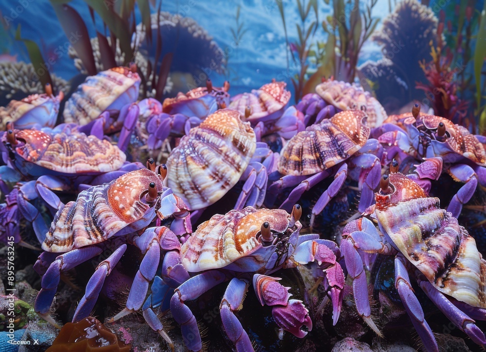 Poster close-up of colorful crabs with intricate patterns