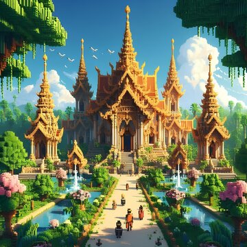 temple city pixle art thailand 