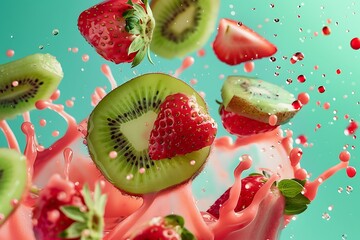 Kiwi and Strawberry Splash in Pink Juice