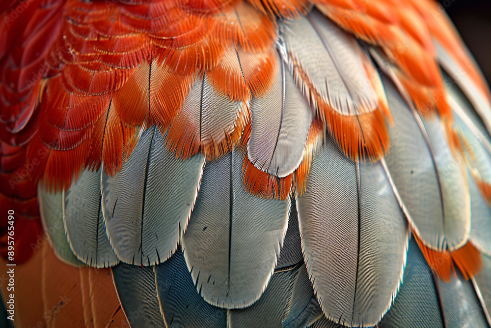 Aufkleber close-up of the feathers on an american red lopez chicken, showing detailed patterns and textures in