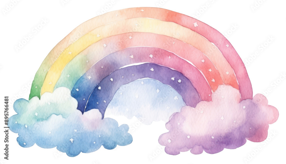 Poster PNG  Whimsical watercolor rainbow illustration