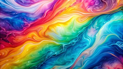 Obraz premium Vibrant swirls of iridescent rainbow hues dance across a mesmerizing marble texture, creating a stunning abstract background of beauty.