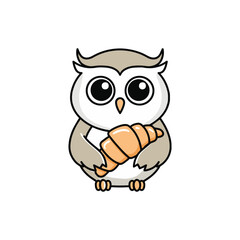 Obraz premium Simple illustration of cute owl holding a croissant