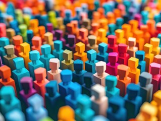 Fototapeta premium A close-up view of a dense crowd of colorful wooden block people