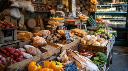 Fresh Produce and Bread at Farmers Market
