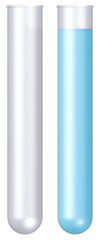 Reagenzgläser mit klaren Chemikalien, leer und voll