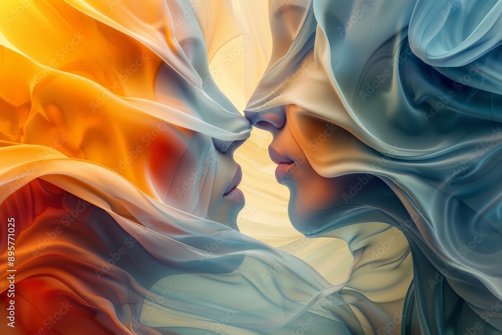 Fototapete A vivid and energetic abstract image featuring vibrant colors and swirling forms with a blurred element, creating a sense of movement and intensity. Perfect for modern decor.