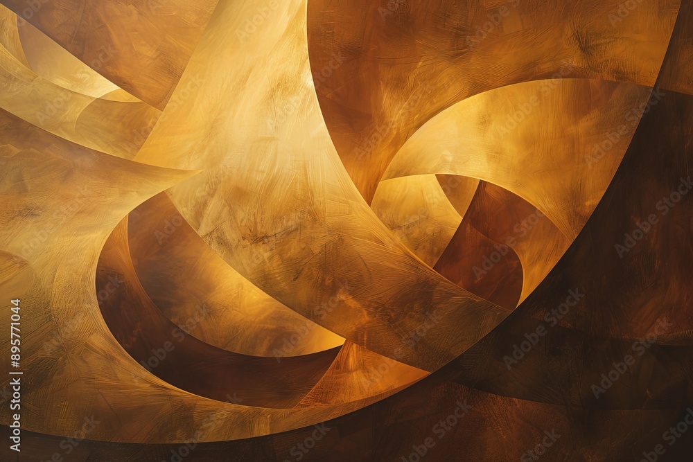 Poster A captivating abstract display of golden curved shapes with rich warm tones and light interplay, representing elegance and fluidity through sophisticated artistic form.