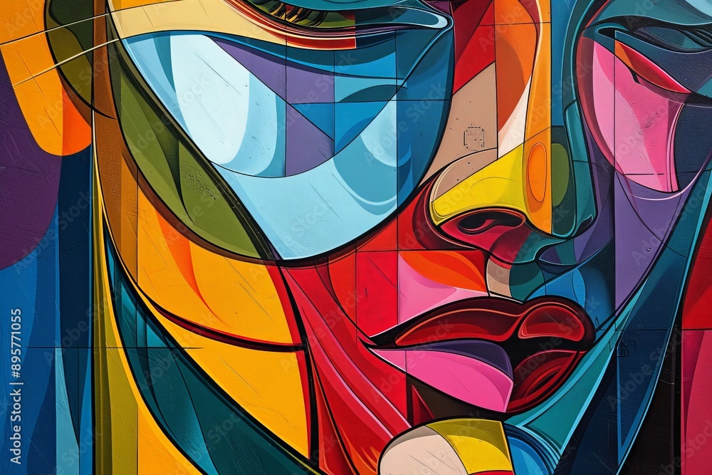 Aufkleber A sophisticated abstract image featuring intertwining shapes and colors, with blurred areas adding depth and complexity. Ideal for enhancing modern or abstract-themed spaces.