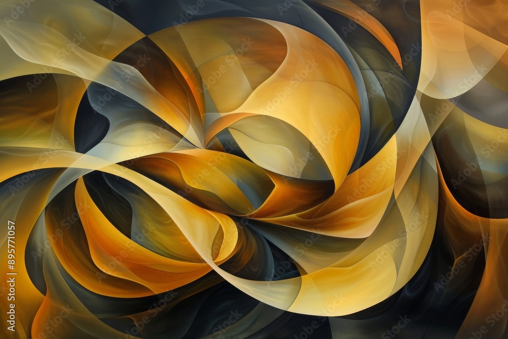 Leinwandbilder a dynamic and captivating abstract image featuring swirling waves of golden, brown, and black tones,