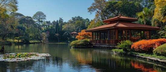 Fototapeta premium Serene Japanese Garden with Traditional Pavilion