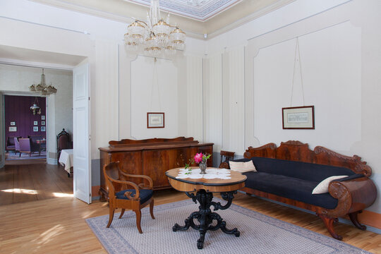 Sagadi Manor and country park, in the Lahemaa National Park, a historic country house, the interior furnished with traditional antique furniture.