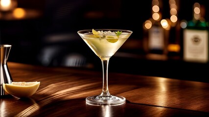 Classic Martini with Lemon Twist and Olive Garnish